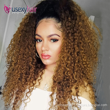 Ombre human hair wig 30 inches 100% cheveux curly wig transparent cheap lace front brizillian hair virgin human ombre wig